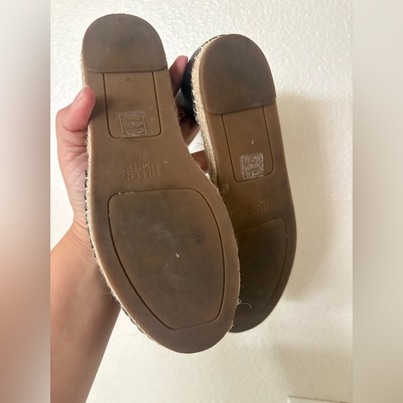 Eileen Fisher Lala Tumbled Leather Espadrille Flat Black Size 7.5 - Picture 5 of 5